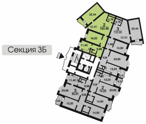 Планировка двухкомнатной квартиры в ЖК "Павшинская пойма", микрорайон 4