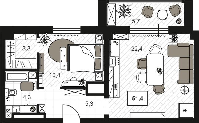 Планировка двухкомнатной квартиры в ЖК "Резиденции Замоскворечье"