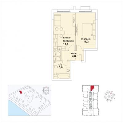 Планировка однокомнатной квартиры в ЖК "Сердце столицы"
