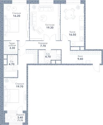 Планировка трехкомнатной квартиры в ЖК "Серебряный фонтан"