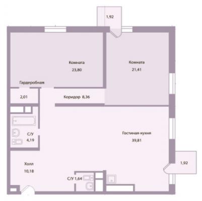 Планировка трехкомнатной квартиры в Клубный дом «Концепт House»