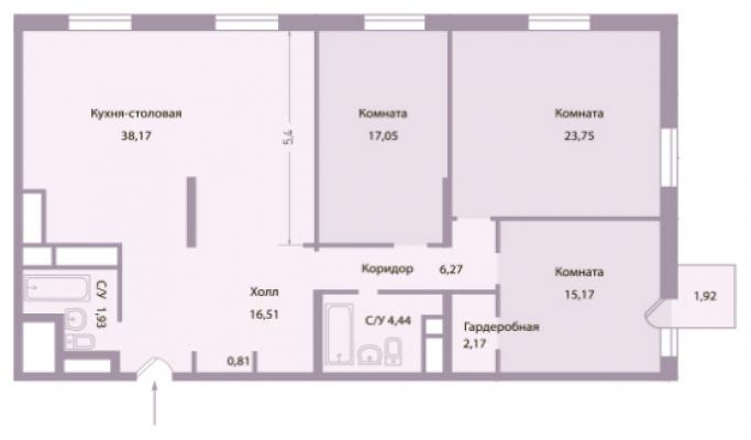 Планировка трехкомнатной квартиры в Клубный дом «Концепт House»
