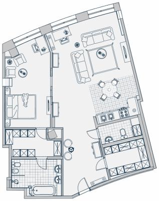 Планировка двухкомнатной квартиры в ЖК "Звезды Арбата"