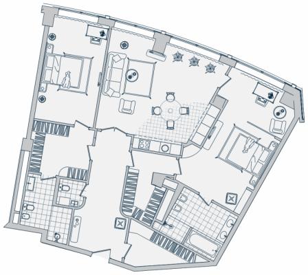 Планировка двухкомнатной квартиры в ЖК "Звезды Арбата"