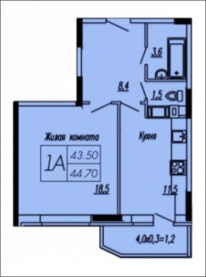 Планировка однокомнатной квартиры в ЖК "Лунный"