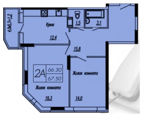 Планировка двухкомнатной квартиры в ЖК "Лунный"