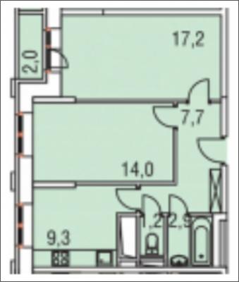 Планировка двухкомнатной квартиры в Микрорайон "Центральный"