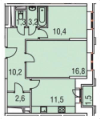 Планировка двухкомнатной квартиры в Микрорайон "Центральный"