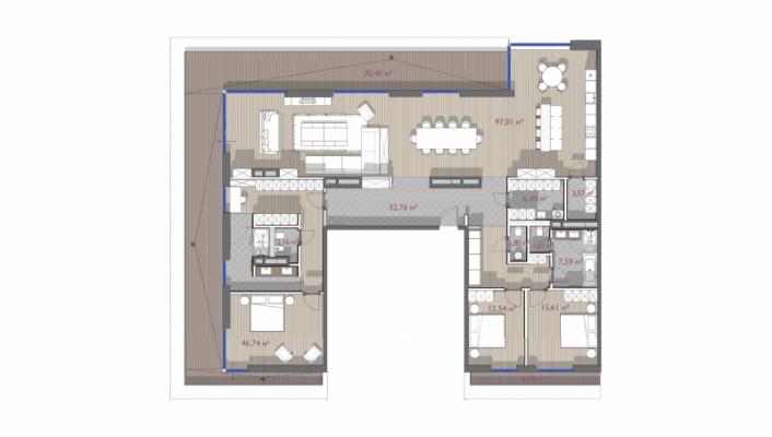 Планировка трехкомнатной квартиры в ЖК "Вишневый сад"