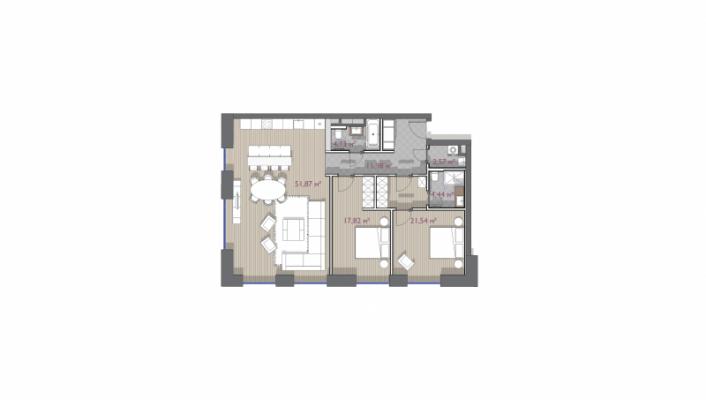 Планировка двухкомнатной квартиры в ЖК "Вишневый сад"