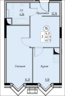 Планировка однокомнатной квартиры в ЖК "Новое Лыткарино"