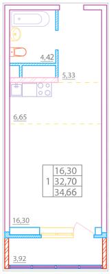 Планировка квартиры студии в ЖК "Северная палитра"