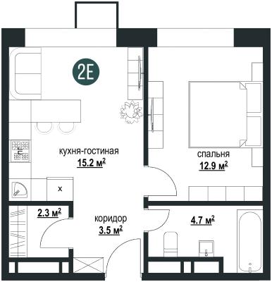 Планировка двухкомнатной квартиры в ЖК "Квартал на Никулинской"
