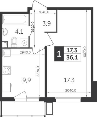 Планировка однокомнатной квартиры в ЖК "Датский квартал"