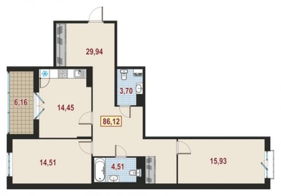 Планировка двухкомнатной квартиры в ЖК "Дом у Каретного"