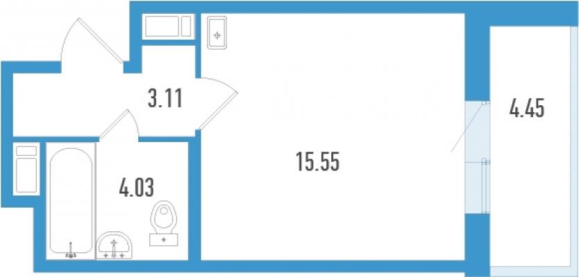 Планировка квартиры студии в ЖК "AEROCITY CLUB"