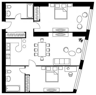 Планировка двухкомнатной квартиры в ЖК "Триколор"