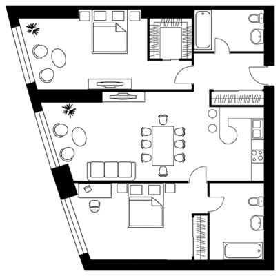 Планировка двухкомнатной квартиры в ЖК "Триколор"