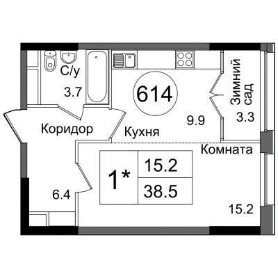 Планировка квартиры студии в ЖК "Сиреневый Парк"