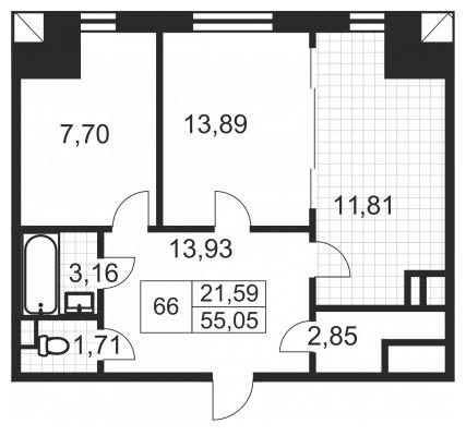 Планировка однокомнатной квартиры в ЖК "Артхаус"