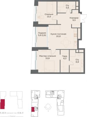 Планировка двухкомнатной квартиры в ЖК "РЕКА"
