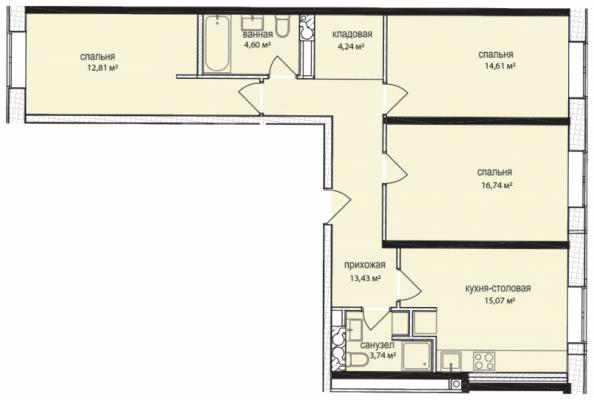 Планировка трехкомнатной квартиры в ЖК "Баркли Медовая Долина"