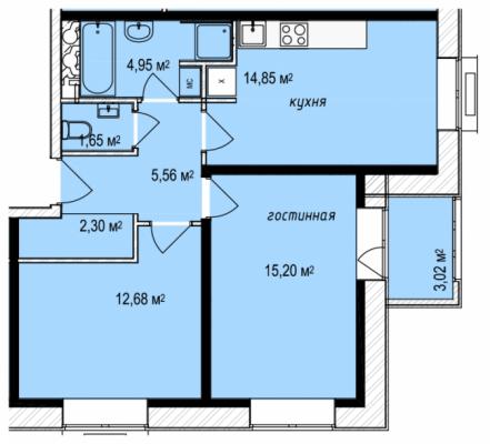 Планировка двухкомнатной квартиры в ЖК "Баркли Медовая Долина"
