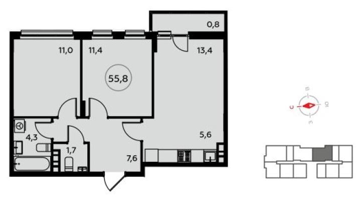 Планировка трехкомнатной квартиры в ЖК "Белые ночи"