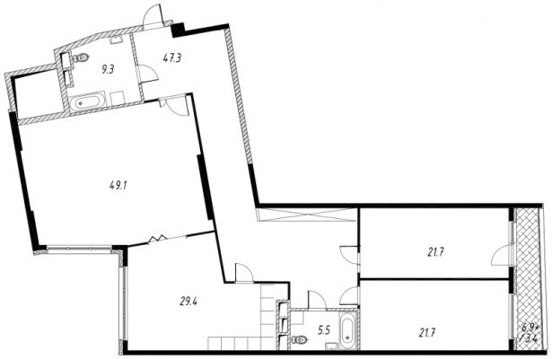 Планировка трехкомнатной квартиры в ЖК "Утесов"