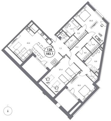 Планировка трехкомнатной квартиры в ЖК "Театральный дом"
