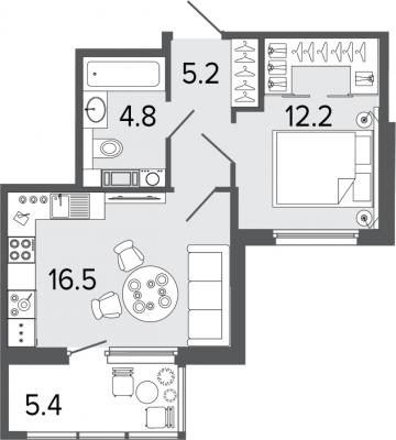 Планировка однокомнатной квартиры в ЖК "Созидатели"