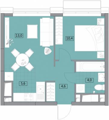 Планировка двухкомнатной квартиры в ЖК "Вестердам"