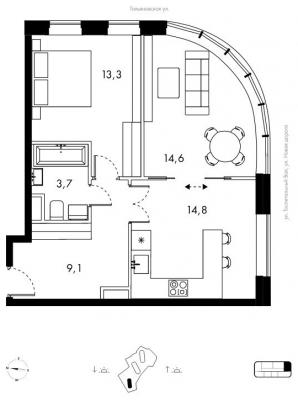 Планировка двухкомнатной квартиры в ЖК "Bauman House"