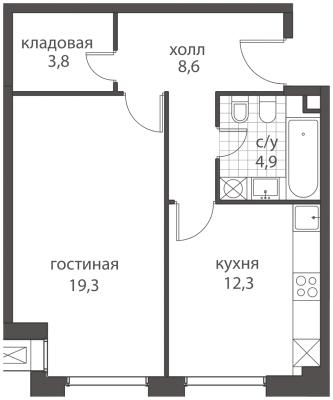 Планировка однокомнатной квартиры в ЖК "HomeCity"