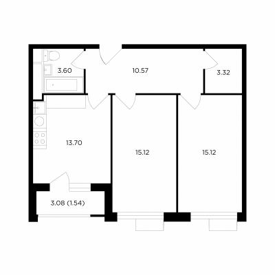 Планировка двухкомнатной квартиры в ЖК "TopHILLS"