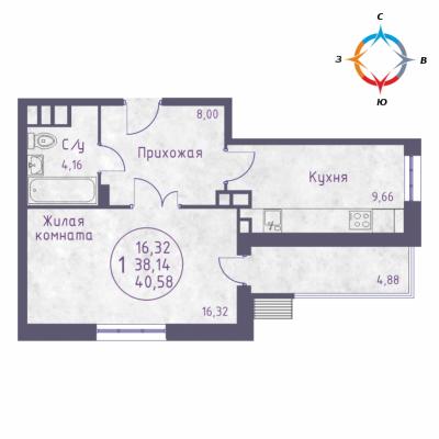 Планировка однокомнатной квартиры в ЖК "Бородино"