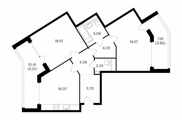 Планировка двухкомнатной квартиры в ЖК "RiverSky"