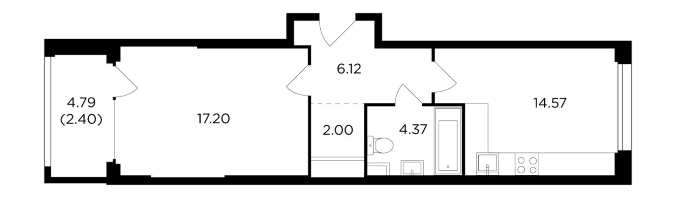 Планировка однокомнатной квартиры в ЖК "RiverSky"
