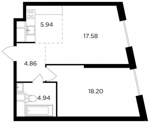 Планировка двухкомнатной квартиры в ЖК "КутузовGRAD 2"
