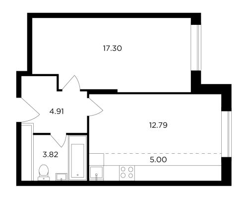 Планировка двухкомнатной квартиры в ЖК "Одинград. Квартал Семейный"