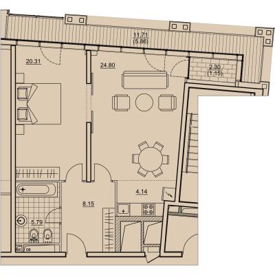 Планировка двухкомнатной квартиры в ЖК "Prizma"