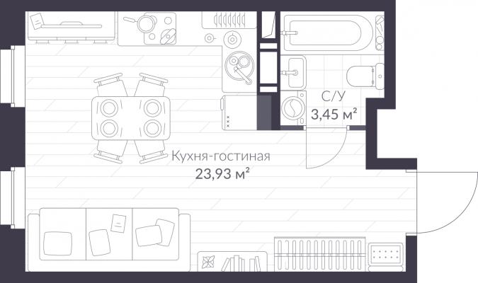 Планировка квартиры студии в ЖК "VEREN NEXT Шуваловский"