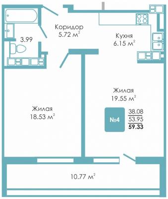 Планировка двухкомнатной квартиры в ЖК "Просто Космос"