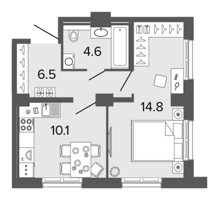 Планировка однокомнатной квартиры в ЖК "ULTRA CITY"
