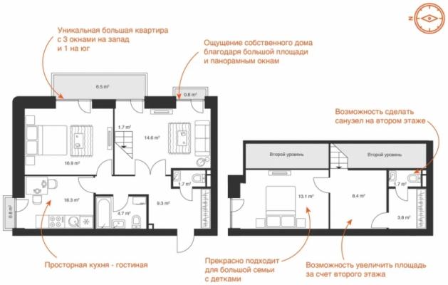 Планировка трехкомнатной квартиры в ЖК "VEDA VILLAGE"