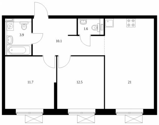 Планировка двухкомнатной квартиры в ЖК "Мичуринский парк"