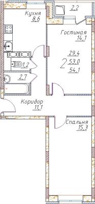 Планировка двухкомнатной квартиры в ЖК "Полет Купавна"