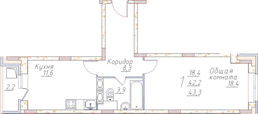 Планировка однокомнатной квартиры в ЖК "Полет Купавна"