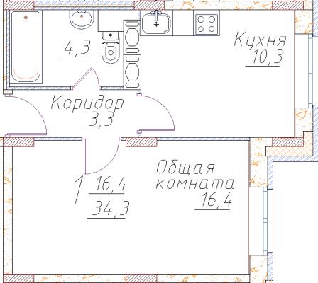 Планировка однокомнатной квартиры в ЖК "Полет Купавна"