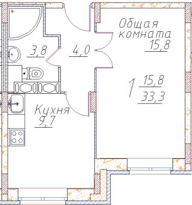 Планировка однокомнатной квартиры в ЖК "Полет Купавна"